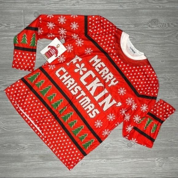 Nwt faux real ugly Christmas sweater “ merry f*cking Christmas “ size XL funny - Picture 1 of 4